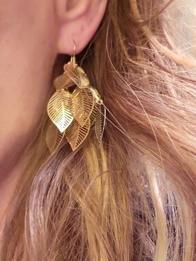 Gold Leaf Cluster Dangle Earrings